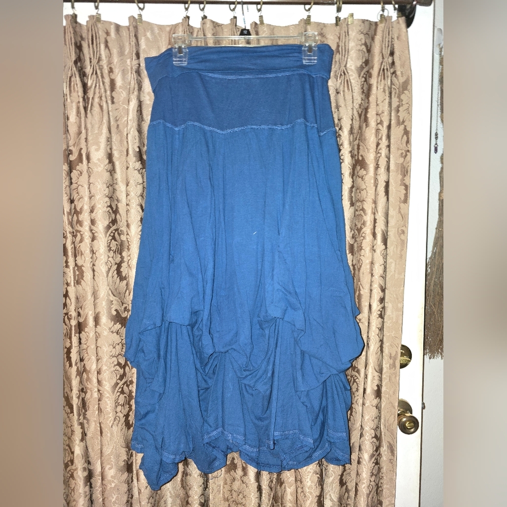 Blue Boho Style Linen Skirt